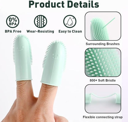 Aohcae 4 Pack Toothbrush for Dog, Finger Toothbrush Kit, 135ºSurround Bristles for Easy Teeth Cleaning, Double-Finger Toothbrush Dental Care for Puppies, Cats and Small Pets
