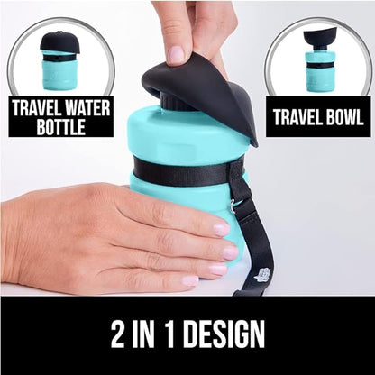 Gorilla Grip No Spill Portable Dog Water Bottle with Built in Bowl, Food Grade Silicone Leak Proof Pets Travel Drink Dispenser, Puppy Walk Training, Pet Hiking Essentials, Trip Accessories, Turquoise