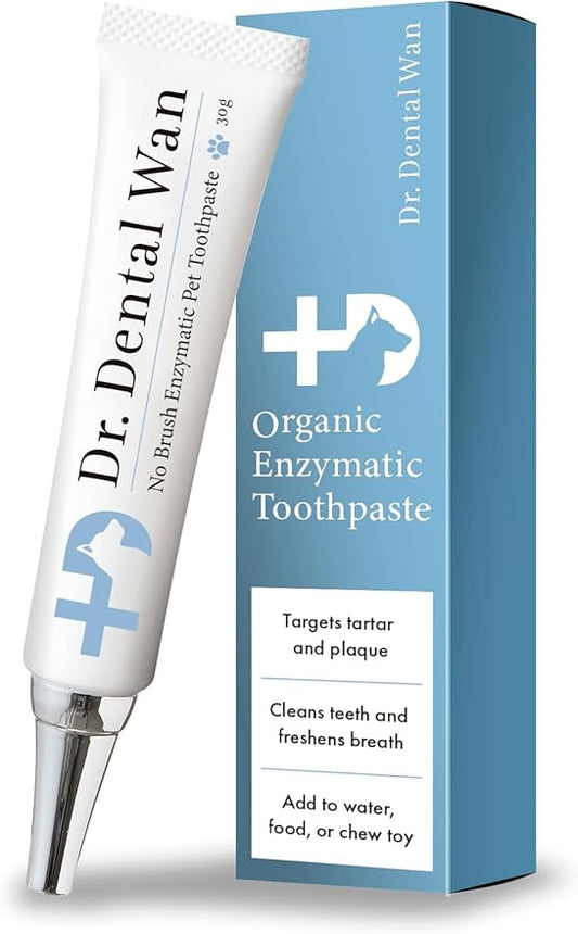 Brushless Organic Dog Toothpaste | Dog Breath Freshener | Dog Tooth Brushing Kit | Dog Teeth Cleaning | Reduce Plaque & Tartar | Vet Formulated (DR. DENTAL WAN Enzymatic Toothpaste for Dogs)