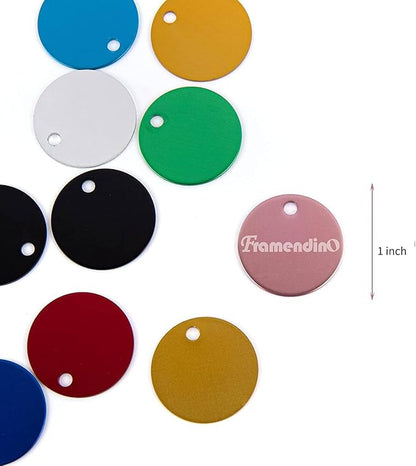 Framendino, 20 Pack Pet ID Tag Colorful Blank Round Double Sided Pets ID Tag Name Phone Number ID Tags Aluminum Charms for Dog Cat DIY Crafts Jewelry Making 25mm 10 Colors