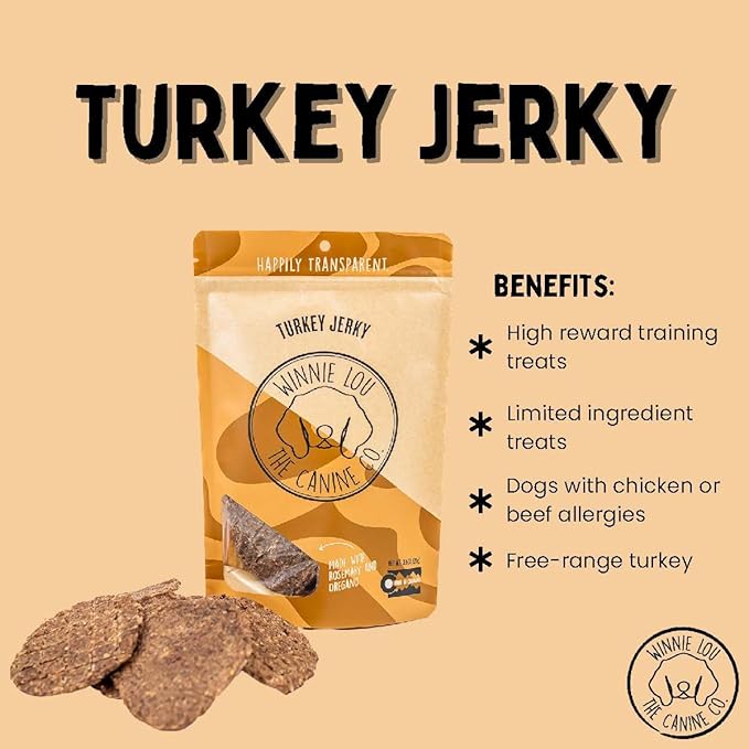 WINNIE LOU Jerky Organic Jerky Dog Treats Made in The USA – Human Grade Dog Treats – Dog Jerky Treats – All Natural Dog Treats – Healthy Dog Treats (Turkey Jerky)