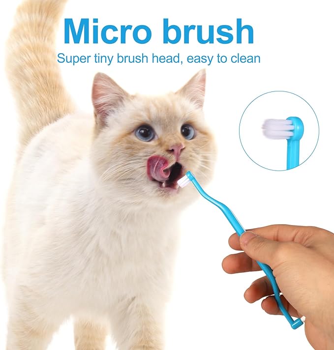 2pcs Dual Sided Cats & Dogs Toothbrushes, Kitten Puppy Toothbrush Pet Teeth Cleaning Brush with Micro Brush Head & Curved Handle Cat Dental Care Supplies to Reduce Plaque Tartar Formation