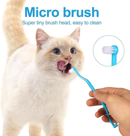 2pcs Dual Sided Cats & Dogs Toothbrushes, Kitten Puppy Toothbrush Pet Teeth Cleaning Brush with Micro Brush Head & Curved Handle Cat Dental Care Supplies to Reduce Plaque Tartar Formation