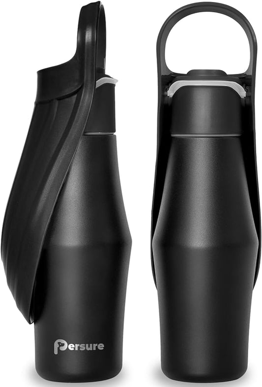 Dog Water Bottle, Portable Dog Water Bottle Dispenser - 27 OZ Stainless Steel Leak-Proof Water Bottle for Dogs On The Go, Perfect for Travel, Walking, Hiking and Outdoor Activities, Whole Black