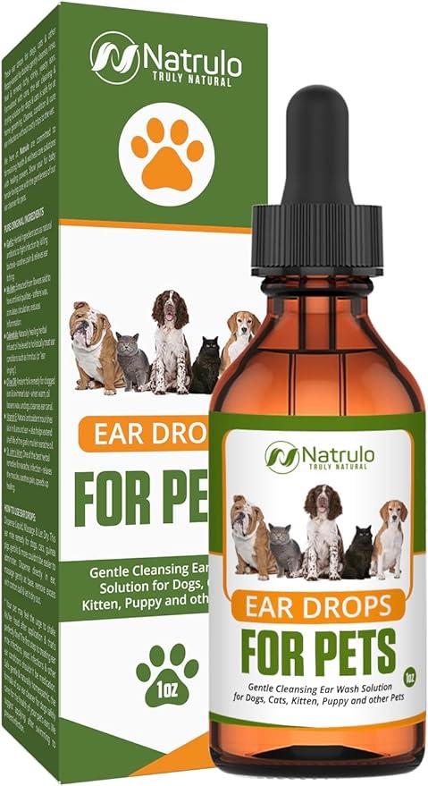 Natural Ear Cleaner for Dogs, Cats, Kitten, Puppy – Gentle Cleansing Ear Wash Solution Mite Infection & Yeast Treatment for Pets – Drying, Healing Medicinal Ear Cleaning Drops Made in USA