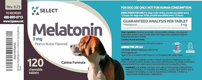 3mg Melatonin for Dogs - Adrenal Support and Sleep Support - 120 Peanut Butter Flavored Tablets - Dog Melatonin for Medium Size Dog Breeds