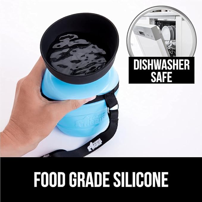 Gorilla Grip No Spill Portable Dog Water Bottle with Built in Bowl, Food Grade Silicone Leak Proof Pets Travel Drink Dispenser, Puppy Walk Training, Pet Hiking Essentials, Trip Accessories, Blue