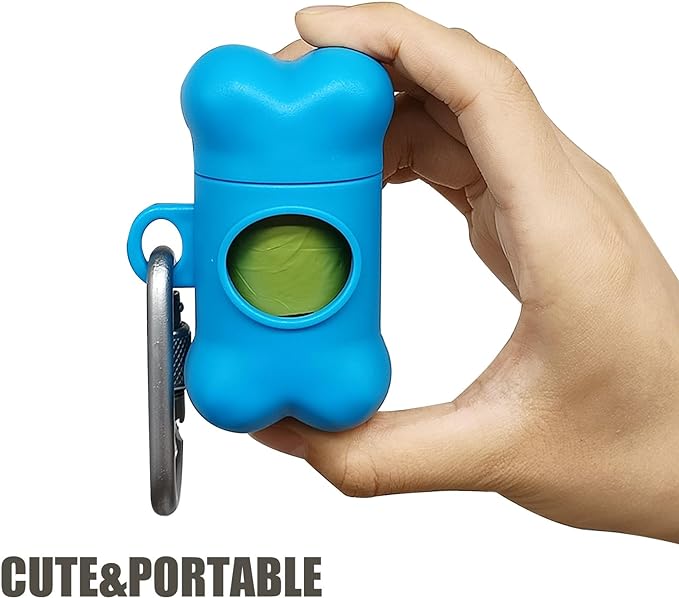 Bag Dispenser Dog Poop Bags Holder Dog Waste Bags Dispenser with Leak-Proof Green Poop Bags for Leash On The Go for Walking Dogs Outdoor(1 Holder 15 Bags,Royal Blue)