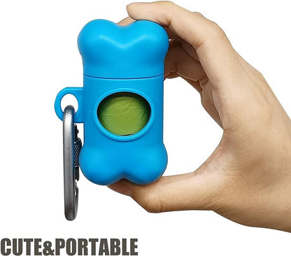 Bag Dispenser Dog Poop Bags Holder Dog Waste Bags Dispenser with Leak-Proof Green Poop Bags for Leash On The Go for Walking Dogs Outdoor(1 Holder 15 Bags,Royal Blue)