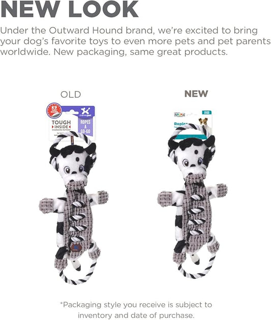 Charming Pet Outward Hound Ropes-A-Go-Go Cow Interactive Plush Squeaky Dog Tug Toy