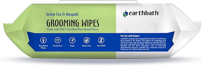 earthbath, Green Tea & Awapuhi Grooming Wipes - Dog Wipes for Paws and Butt, Best Pet Wipes for Dogs & Cats, Made in USA, Cruelty-Free Dog Cleaning Wipes, Removes Dirt & Dander - 100 Count (1 Pack)