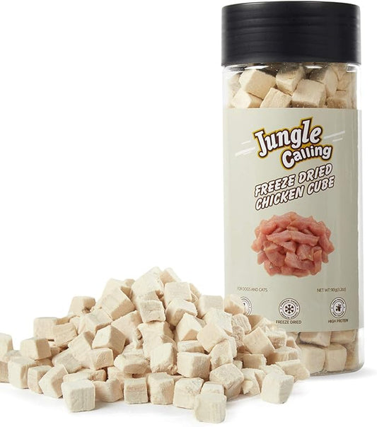 Jungle Calling Freeze Dried Cat and Dog Treats, Grain Free, Raw Single Ingredient Chicken, High Protein Snacks for Training (Chicken Cube)