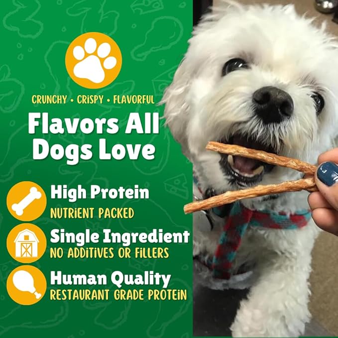 Lucky Premium Treats Chicken Straw Dog Treats – USA Made Single Ingredient Chicken Jerky for Dogs – All Natural Jerky Treat – 13 oz Bag