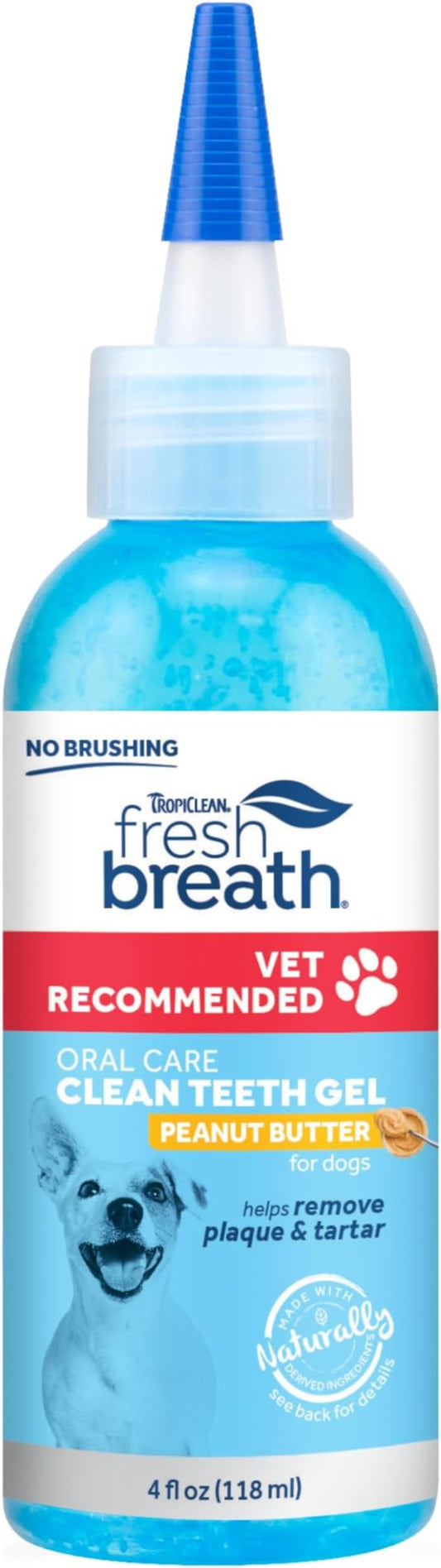 Fresh Breath Certified Wellness Collection Vet Recommended Peanut Butter Oral Care Clean Teeth Gel for Dogs, 4oz - Removes Plaque & Tartar - Cleans Teeth - Dog Dental Care - No Brushing Required