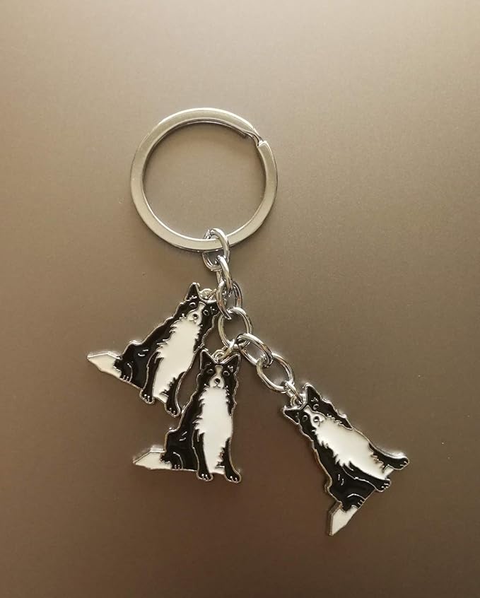 Dog Keychain, Pet Pendant Key-Ring, Cute Puppy ID Tags Metal Key Ring for Dog Lover (Border Collie)