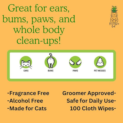 Grooming Wipes - Gentle Cat Cleaning Wipes - Hygienic Grooming Tool for Cats Ears, Paws, Bum, and Fur
