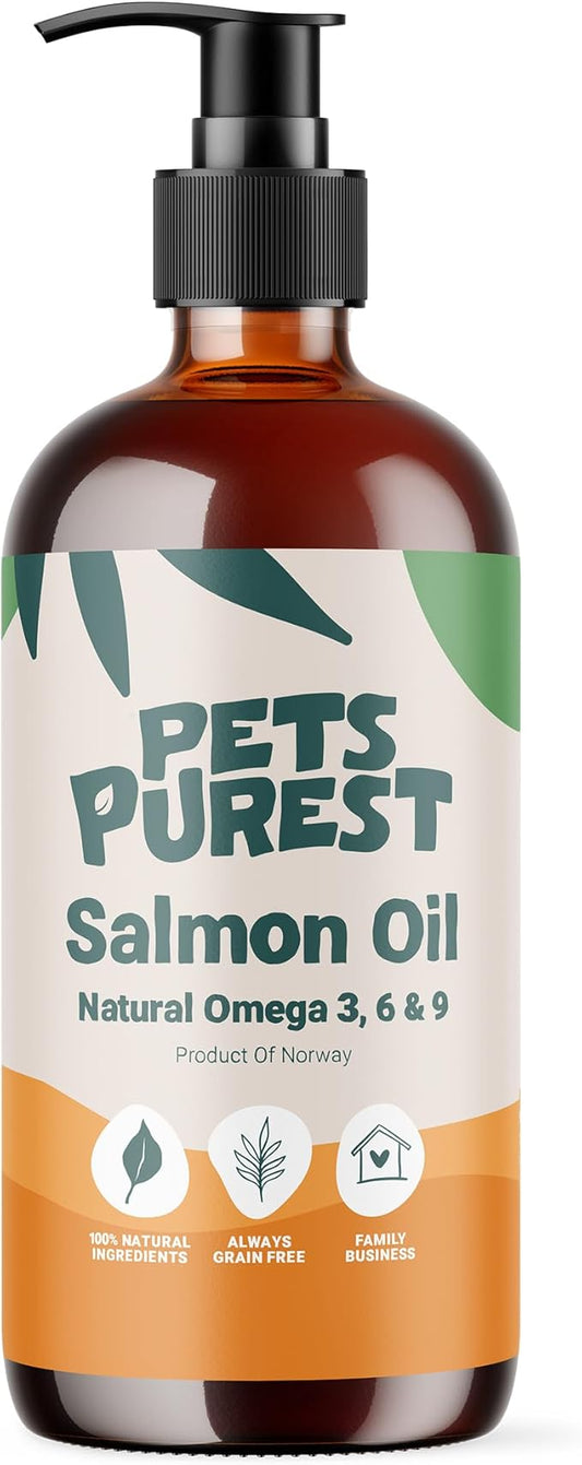 Salmon Oil for Dogs, Cats, Horses, Ferrets & Pets - 32 Fl Oz 100% Pure Premium Food Grade - Natural Omega 3, 6 & 9 Supplement - Promotes Coat, Skin, Joint and Brain Health