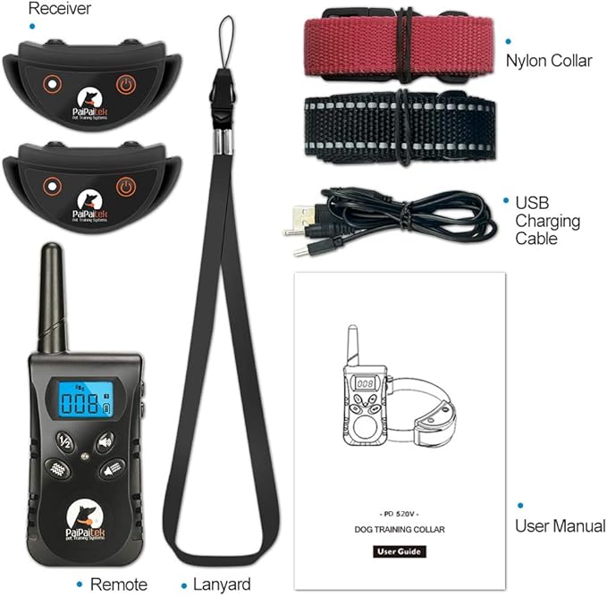 Paipaitek Vibrating Dog Collar, No Shock Dog Training Collar 2 Dogs, Deaf Dog Collars w/2 Receivers, Rechargeable & Waterproof, Up to 1600Ft Remote Range