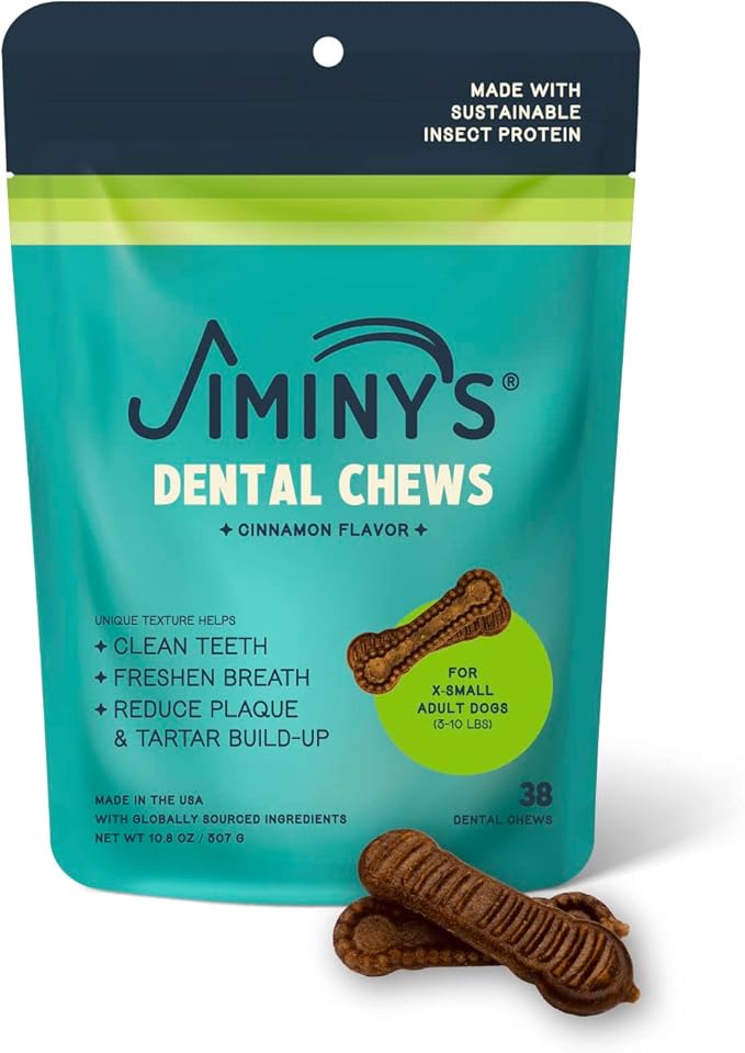 Jiminy's Dental Chews for Dogs, Cinnamon, X-Small, 38ct (Pack of 1)