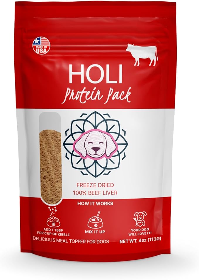 HOLI Beef Liver Dog Food Topper - Single Ingredient, Human-Grade - Freeze Dried Protein and Flavor Enhancer for Picky Dogs – Grain Free – 100% All Natural - 4oz