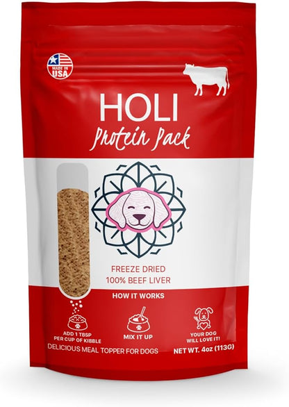 HOLI Beef Liver Dog Food Topper - Single Ingredient, Human-Grade - Freeze Dried Protein and Flavor Enhancer for Picky Dogs – Grain Free – 100% All Natural - 4oz