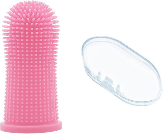 Pet Finger Toothbrush 360º Finger Toothbrush Puppy Toothbrush Cat Toothbrush for Pet Teeth Cleaning&Dog Dental Care (Pink, 2 Pack)