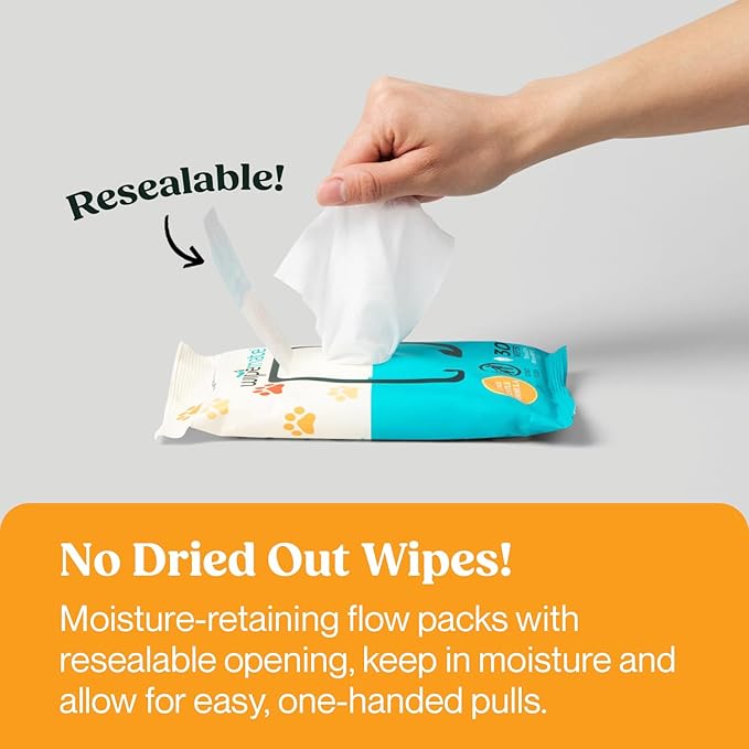 Travel (2-Pack) Dog & Cat Pet Wipes for Small/Medium Pets, Cleans Pet Paws, Ears, Fur, Butt, & Anal Gland - No-Rinse Solution, Gentle, Deodorizing, Hypoallergenic - Unscented 60 ct