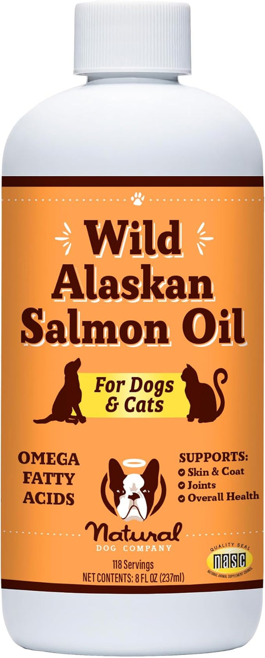 Natural Dog Company Pure Wild Alaskan Salmon Oil for Dogs (8oz) Skin & Coat Supplement for Dogs, Dog Oil for Food with Essential Fatty Acids, Fish Oil Pump for Dogs, Omega 3 Fish Oil for Dogs