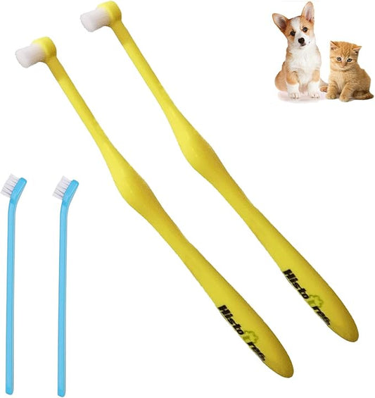 JGocot Dog Toothbrush, Cat Toothbrush|Mini Head|Micro Nano Bristle|Ultra Soft Pet Toothbrush for Sensitive Gum, Dog Dental Care Kit for Cats&Small Breed Dogs-Yellow