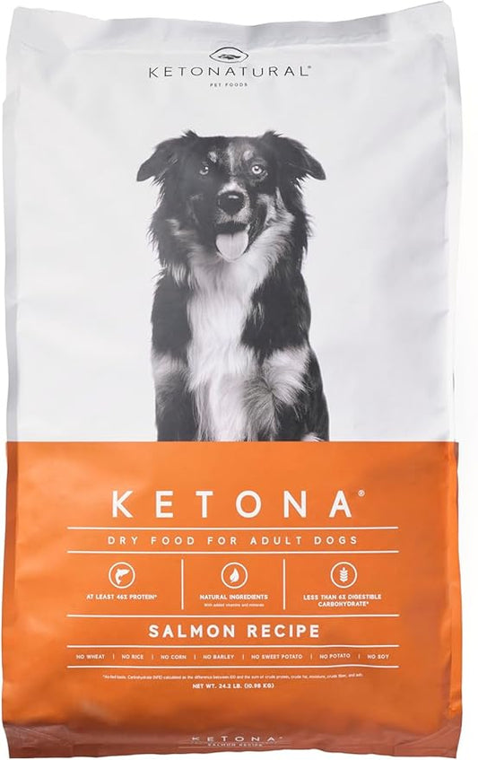 Ketona Salmon Recipe Adult Dry Dog Food, Natural, Low Carb (Only 5%), High Protein (46%), Grain-Free, The Nutrition of a Raw Diet with The Cost and Convenience of a Kibble; 24.2 lb