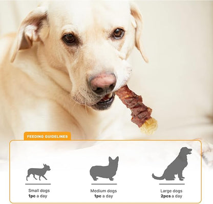 Jungle Calling Beef Tendons for Dogs, Duck Wrapped Tendons Dog Chews Long Lasting Hip and Joint Supplement for Dogs with Glucosamine (Knotted Bone)