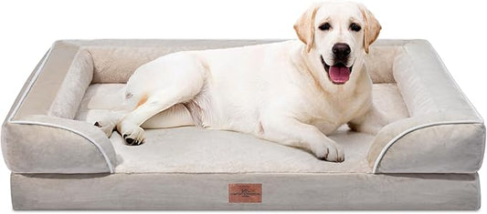 Orthopedic Jumbo Dog Bed, Extra Large Dog Beds Jumbo Breed, Waterproof Dog Bed, PV Washable Dog Sofa Bed with Removable Cover & Non-Slip Bottom(Jumbo,Beige)
