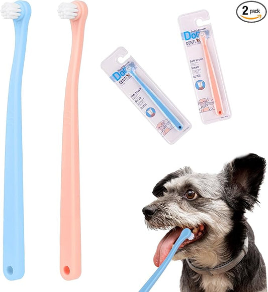 2 Pack Dog Toothbrush Cat Tooth Brush Pet Toothbrush Puppy Toothbrush Mini Head Soft Dog Toothbrush Deep Clean Kit for Puppy, Kitten, Small Dog & Cat, Portable Travel Friendly and Easy to Use