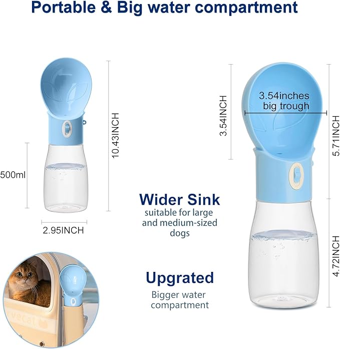 Portable Dog Water Bottle - Dishwasher Safe Material Dog Water Bottle Leak-Proof Water Dispenser for Pet Outdoor Activities Hiking Walking and Camping(Blue)
