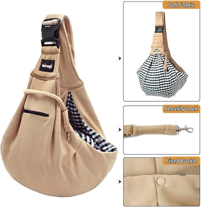 NATUYA Small Dog Carrier Sling Cat Sling,Adjustable Strap Hand Free Pet Puppy for Outdoor Traveling Subway (Apricot)