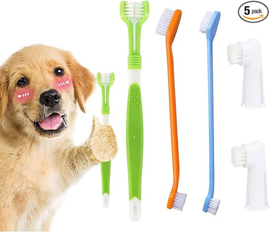 5PCS Dog Toothbrush Kit Cat Toothbrush Finger Toothbrushes Triple Head Dog Toothbrushes for Dogs, Cleaning Pet Brushes for Puppy Dogs Cat Dental Care