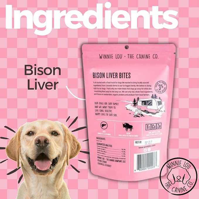 WINNIE LOU Jerky Organic Jerky Dog Treats Made in The USA – Human Grade Dog Treats – Dog Jerky Treats – All Natural Dog Treats – Healthy Dog Treats (Bison Liver Bites)