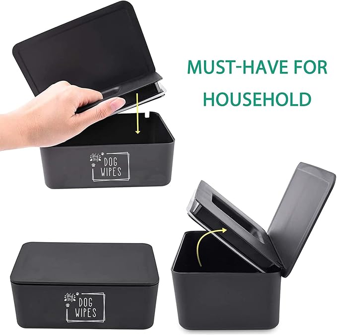 Woof Woof Dog Wipes Dispenser,Upgarde Size(8.2L x 4.9W x 3.9H inches),Dog Paw Butt Wipes Container Storage Box Pet Doggie Grooming Wet Wipes Holder (Dog Wipes(Black))