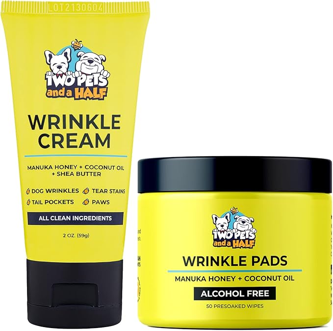 Wrinkle Paste For Bulldogs (2oz)+Wrinkle Wipes French Bulldog(50Wipes)-Say Bye To Rash On French & English Bulldog, Pug- French Bulldog Accessories Anti Itch Treatment for Wrinkles, Paw, Tail Pockets