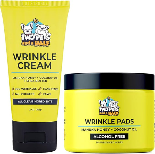 Wrinkle Paste For Bulldogs (2oz)+Wrinkle Wipes French Bulldog(50Wipes)-Say Bye To Rash On French & English Bulldog, Pug- French Bulldog Accessories Anti Itch Treatment for Wrinkles, Paw, Tail Pockets