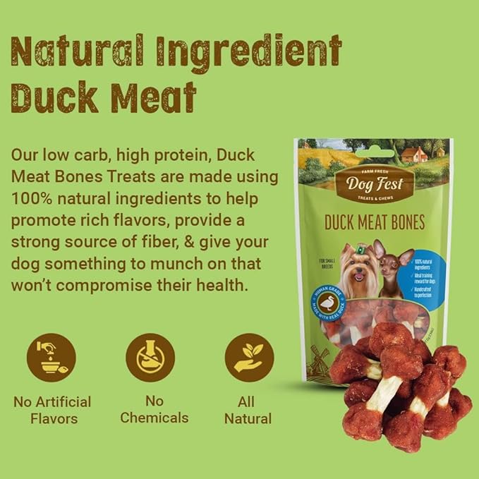 Duck Meat Bones (Pack of 3) - Duck Jerky Dog Treats - Made with Human-Grade, Real Duck & Ingredients - High Protein Duck Treats for Dogs - No Artificial Flavors & Preservatives (Duck Meat Bones)