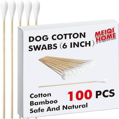 MEIQIHOME Extra Large Cotton Swabs with Wooden Sticks for Pets - 100 Pack,6 Inch Big Cotton Swabs 100 pcs
