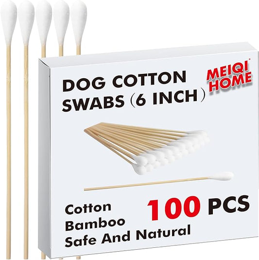 MEIQIHOME Extra Large Cotton Swabs with Wooden Sticks for Pets - 100 Pack,6 Inch Big Cotton Swabs 100 pcs