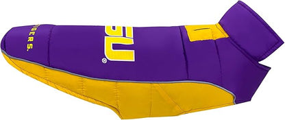 NCAA LSU Tigers Puffer Vest for Dogs & Cats, Size Large. Warm, Cozy, and Waterproof Dog Coat, for Small and Large Dogs/Cats. Best NCAA Licensed PET Warming Sports Jacket