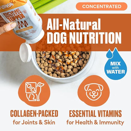 Chicken Bone Broth for Dogs - Collagen Protein Supplement for Digestion, Mobility, Coat, Immunity, Healthy Dog Food Topper, Meal Boost Gravy, Grain Free, Just Add Water, Made in USA, 16 oz