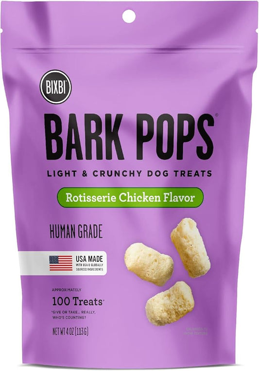 BIXBI Bark Pops, Rotisserie Chicken (4 oz, 1 Pouch) - Crunchy Small Training Treats for Dogs - Wheat Free and Low Calorie Dog Treats, Flavorful Healthy and All Natural Dog Treats