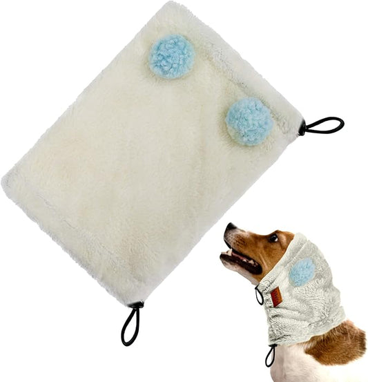Adjustable Dog Noise Cancelling Ear Muffs Noise Protection - No Flap Ear Wraps for Dogs - Snoods Dog Headband Ear Covers for Anxiety Relief, Thunderstorms, Fireworks & Grooming (White, Medium)