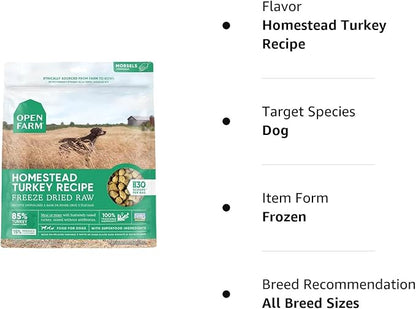 Open Farm Freeze Dried Raw Dog Food, Humanely Raised Meat Recipe with Non-GMO Superfoods and No Artificial Flavors or Preservatives (22 Ounce (Pack of 1), Homestead Turkey Recipe)