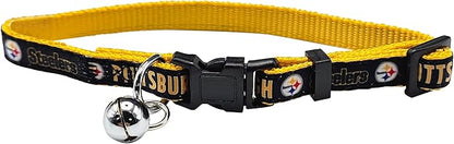 NFL CAT Collar Pittsburgh Steelers Satin Cat Collar Football Team Collar for Dogs & Cats. A Shiny & Colorful Cat Collar with Ringing Bell Pendant