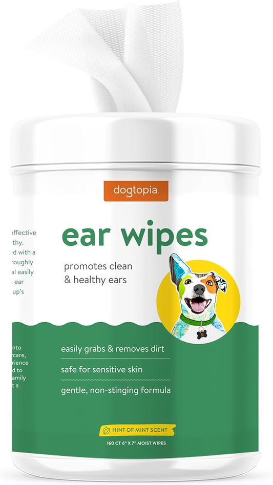 Ear Wipes for Dogs and Pets | 160 Count Convenient Ear Cleaning Wipes | Non-Stinging, Alcohol-Free Wipes to Remove Dirt and Build-Up | Promotes Clean and Healthy Ears